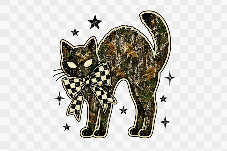 Camo Halloween Retro Cat Clipart PNG Design