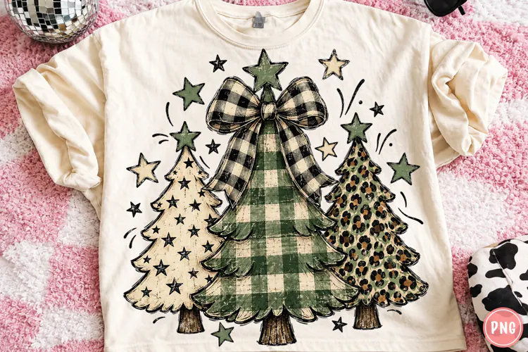 Leopard Buffalo Plaid Christmas Trees PNG | Rustic Christmas