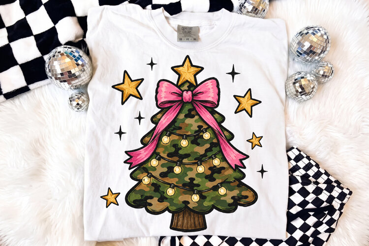 Camo Christmas Tree PNG, Girly Woodland Pattern Holiday example image 1
