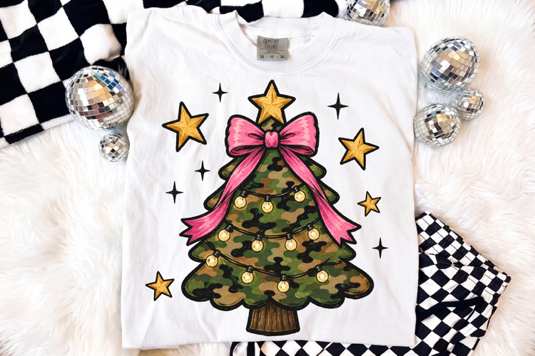 Camo Christmas Tree PNG, Girly Woodland Pattern Holiday