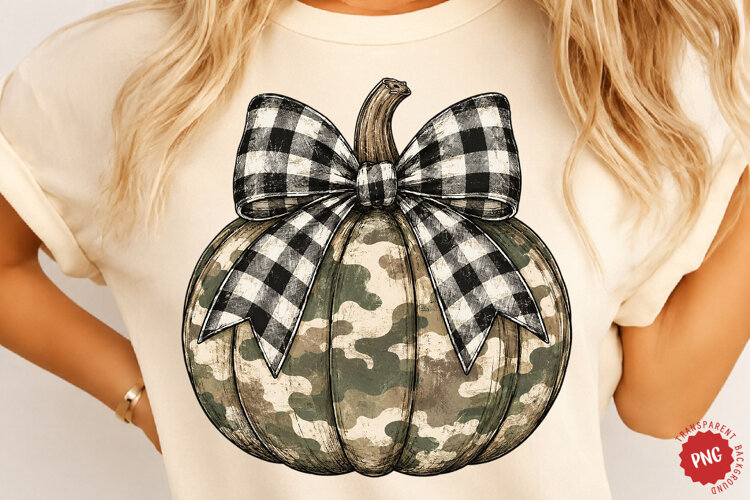 Camo Pumpkin PNG, Rustic Fall Bow Design example image 1