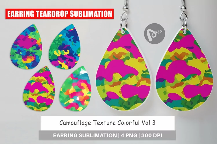 Earring Teardrop Camouflage Colorful