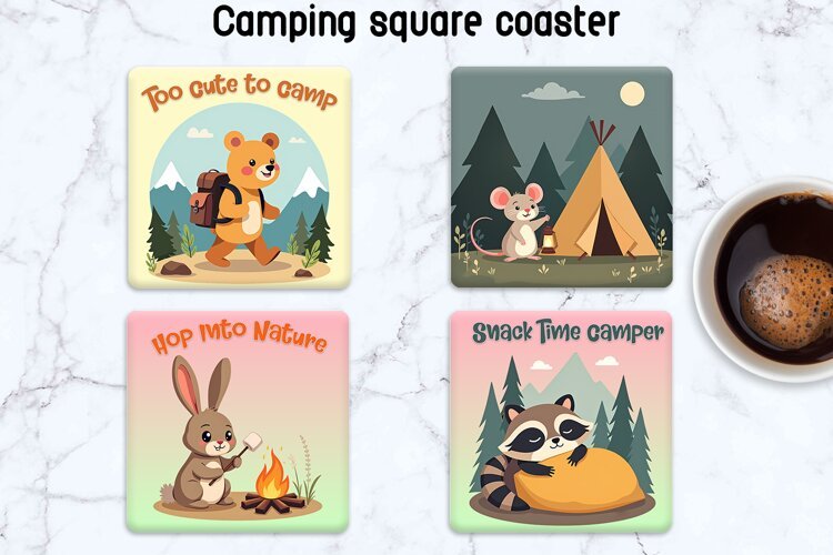 Cute Woodland Camping Coaster Designs PNG example image 1