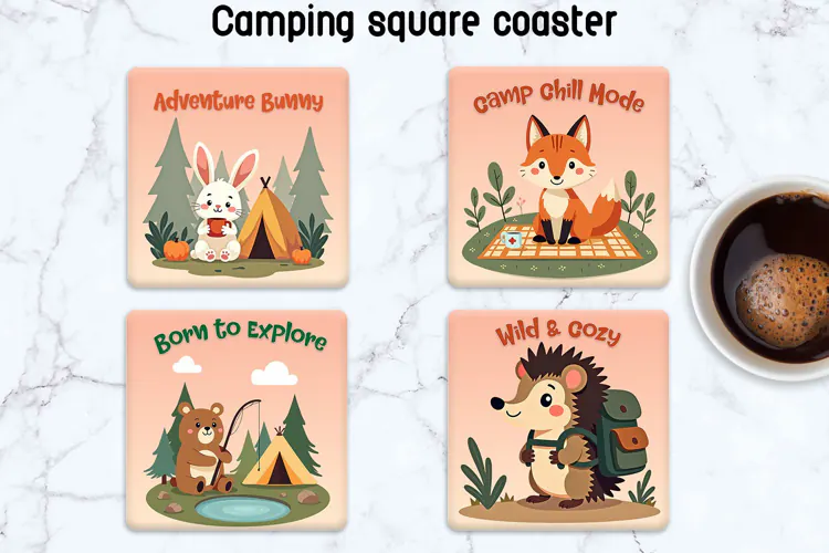 Funny Forest Animals Camping Coaster PNG