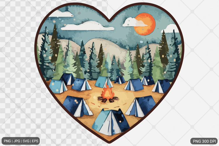 Heart Shape Camping Scene Sublimation