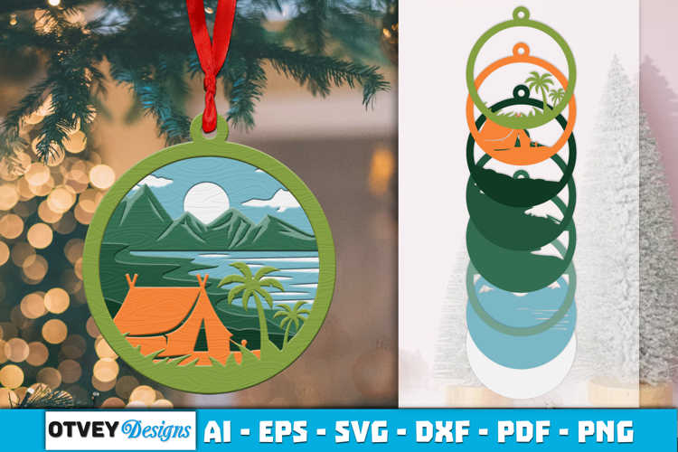 Camping 3D Ornament Layered Lasercut