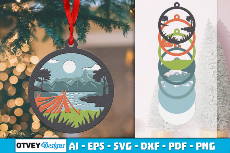 Camping 3D Ornament Layered Lasercut
