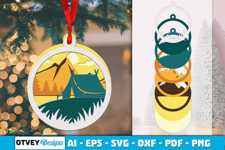 Camping 3D Ornament Layered Lasercut