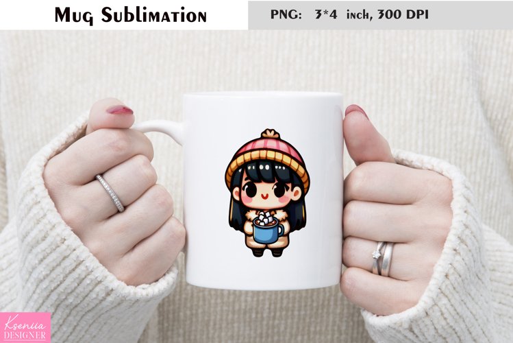 Cartoon Mug Design| Coffee Mug Sublimation|Camping Girl example image 1