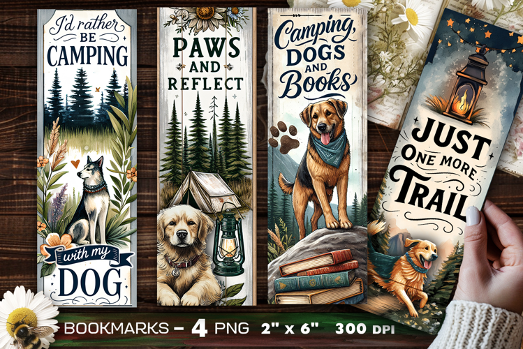 Camping and dogs bookmark, dog bookmark,