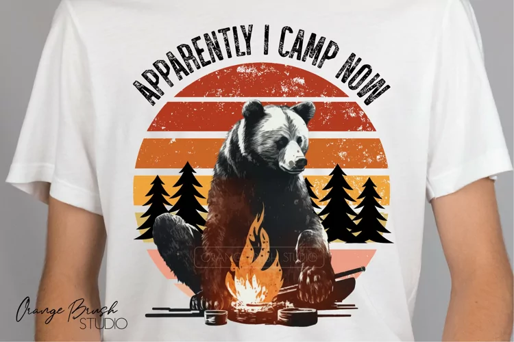 Camping Bear Sublimation Design | Vintage Campfire Png
