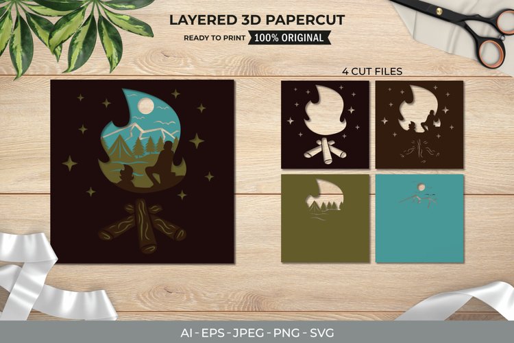 3D Shadowbox Camping and Bonfire Layered Papercut