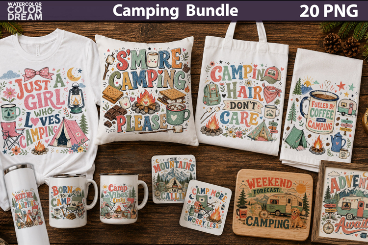 Camping Quotes Bundle | Retro Camping Clipart example image 1
