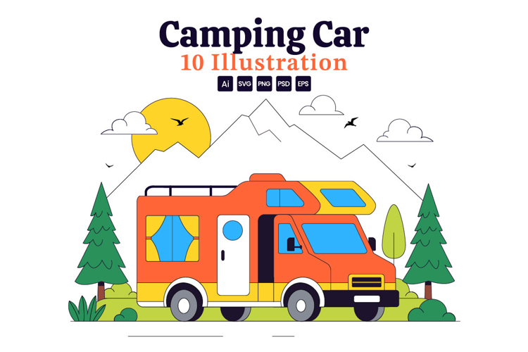10 Camping Car Vector Illustration