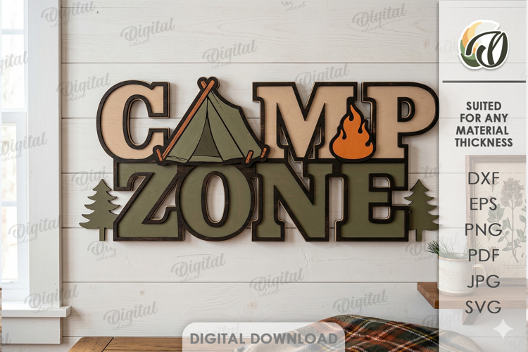 3D Camping Decor Laser Cut. Wall Decor. Camp Zone SVG example image 1