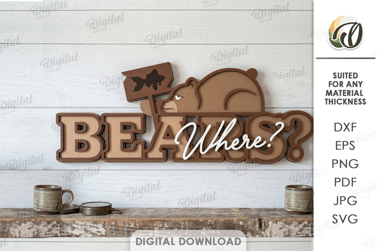 3D Camping Decor Laser Cut. Wall Decor. Bears? Where? SVG example image 1