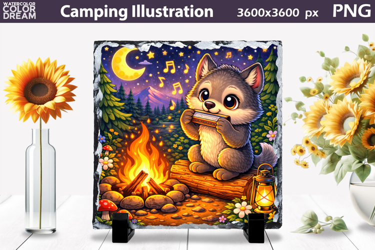 Cute Camping Animal Scene | Campfire Night Sublimation