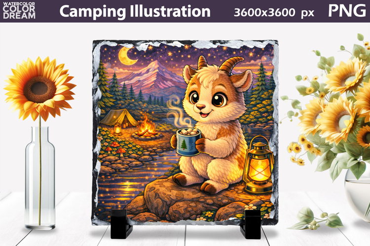 Cute Camping Goat Design | Slate Sublimation