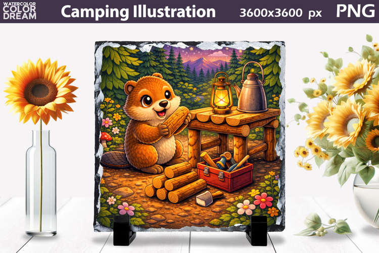 Cute Beaver Camping | Slate Sublimation