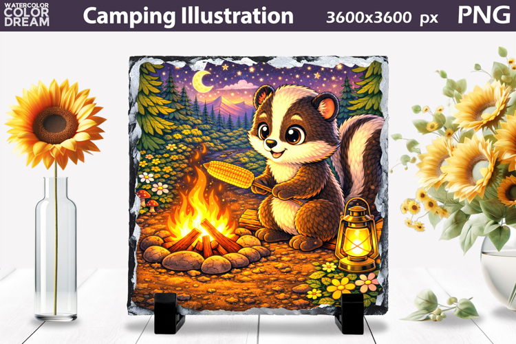 Camping Skunk Illustration | Campfire Sublimation