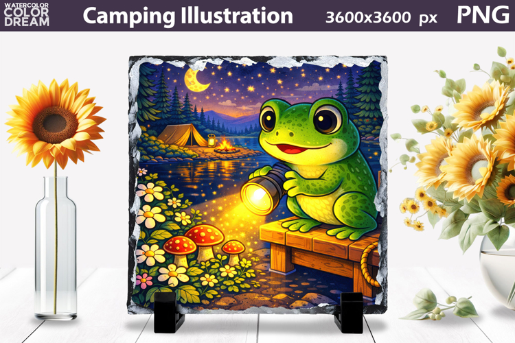 Camping Frog Illustration | Night Camp Sublimation