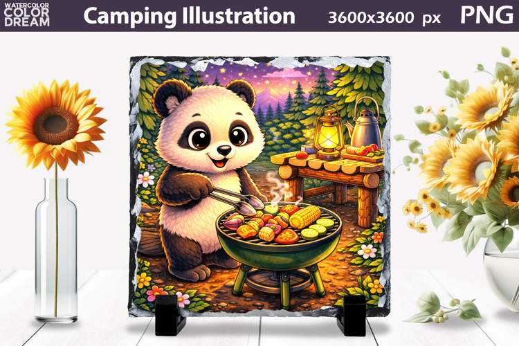 Cute Panda Camping Illustration | Night Camp Sublimation
