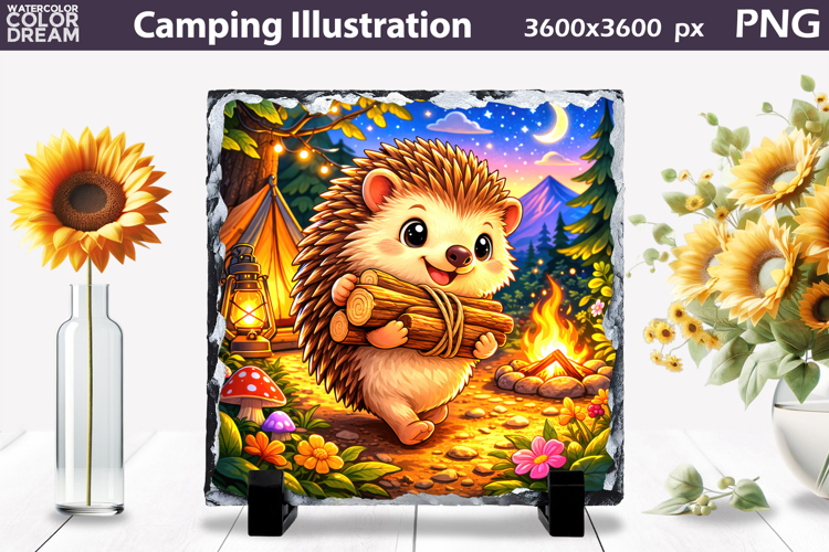 Cute Hedgehog Camping Illustration | Night Camp Sublimation