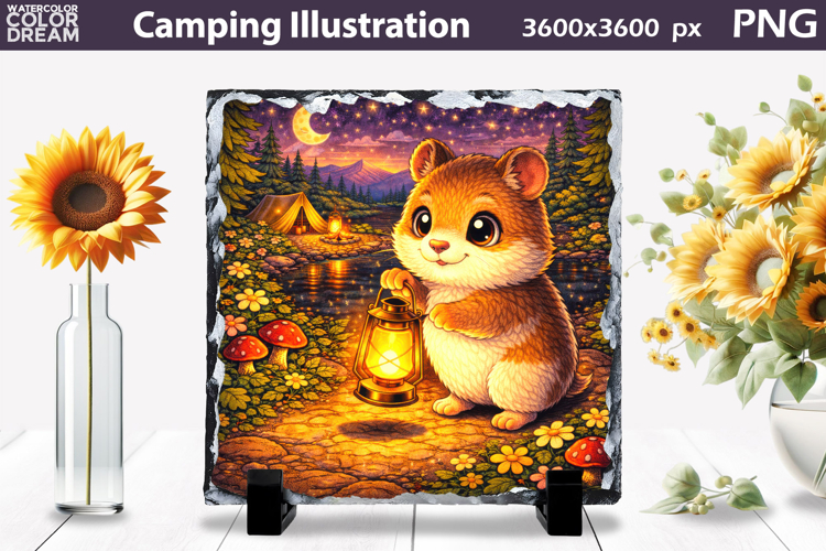 Cute Hamster Camping Illustration | Night Camp Sublimation