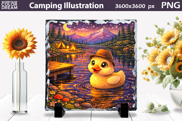 Cute Duck Camping Illustration | Night Camp Sublimation