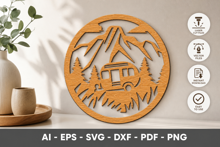 Camping mountains Wall Sign Laser Cut