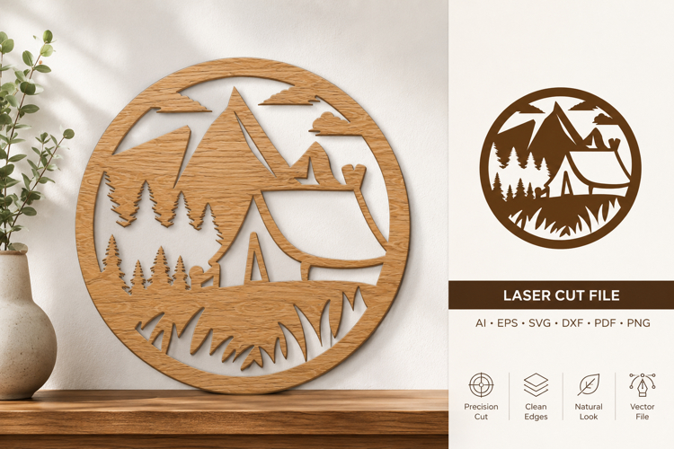 Camping mountains Wall Sign Laser Cut