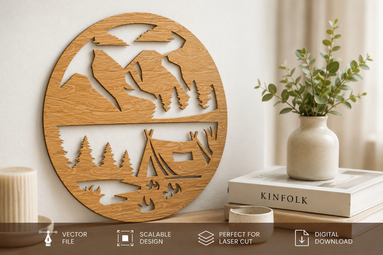 Camping mountains Wall Sign Laser Cut