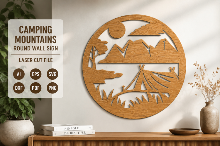 Camping mountains Wall Sign Laser Cut