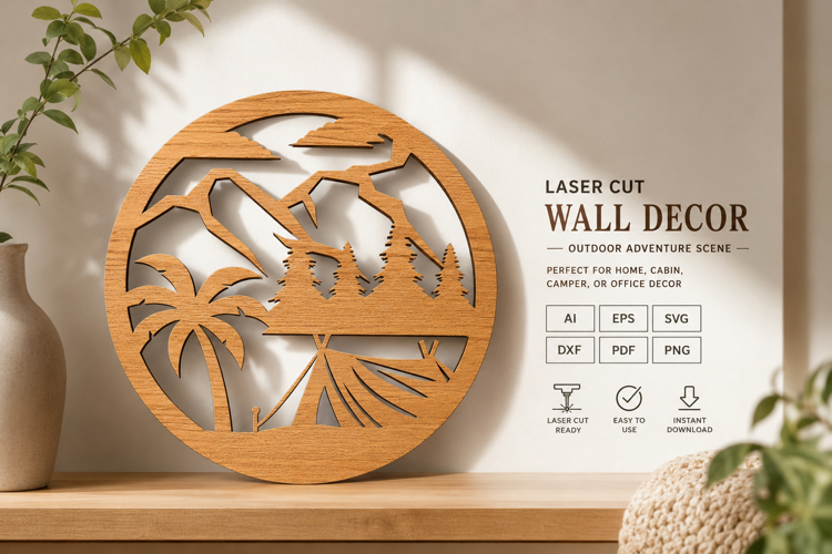 Camping mountains Wall Sign Laser Cut