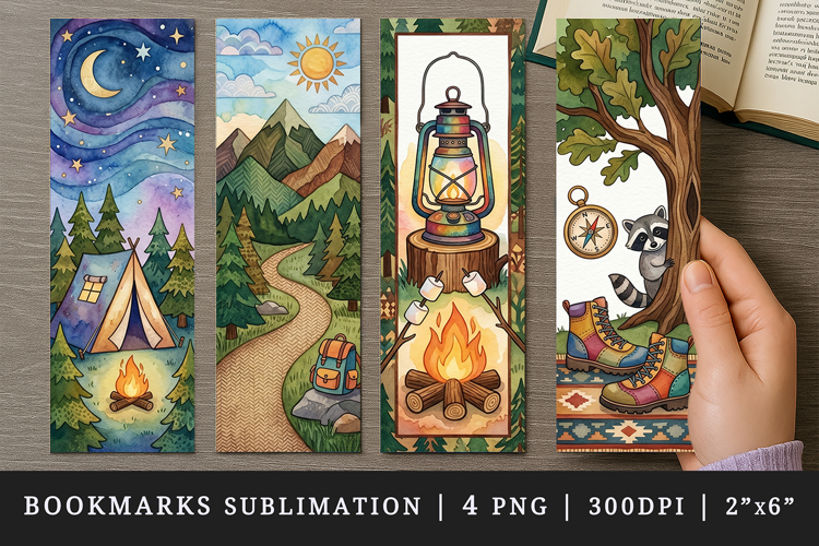Camping bookmarks printable sublimation bookmark design