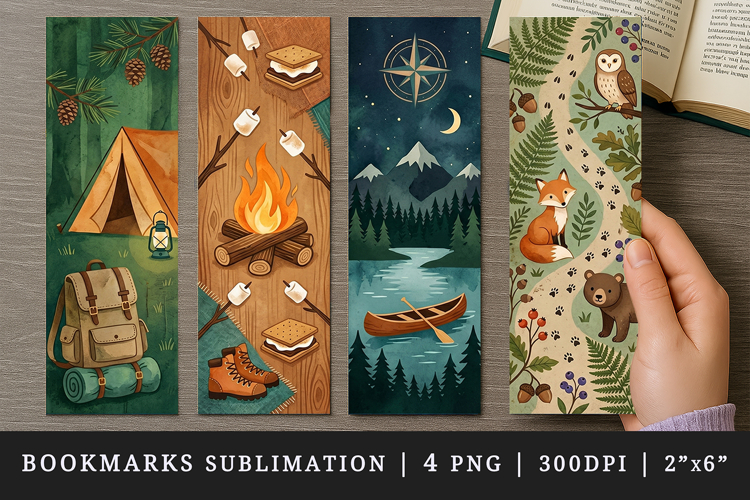 Camping bookmarks printable sublimation bookmark design