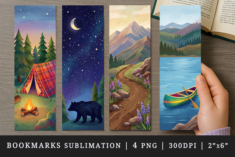 Camping bookmarks printable sublimation bookmark design