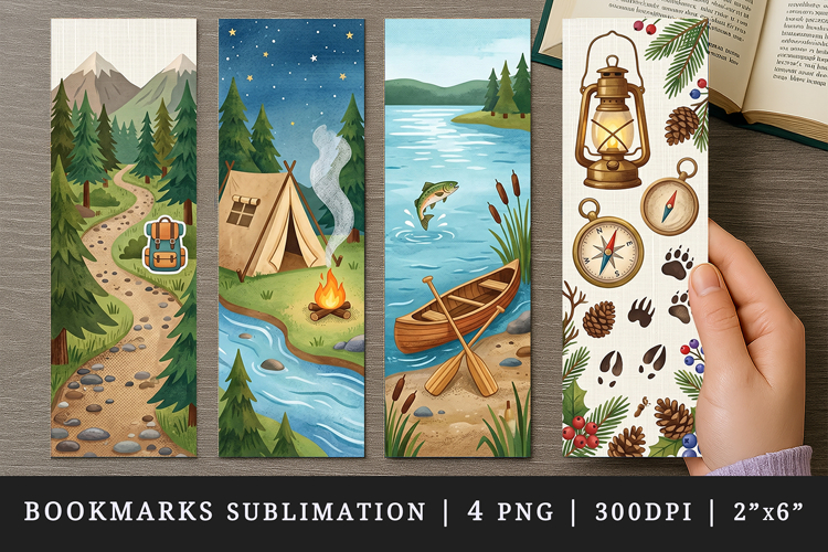 Camping bookmarks printable sublimation bookmark design