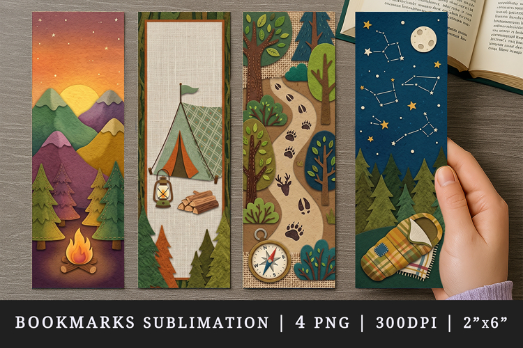 Camping bookmarks printable sublimation bookmark design