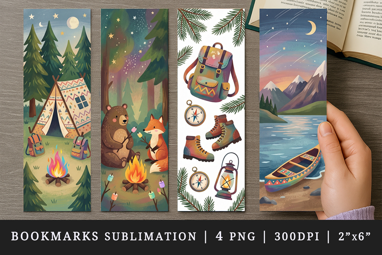 Camping bookmarks printable sublimation bookmark design