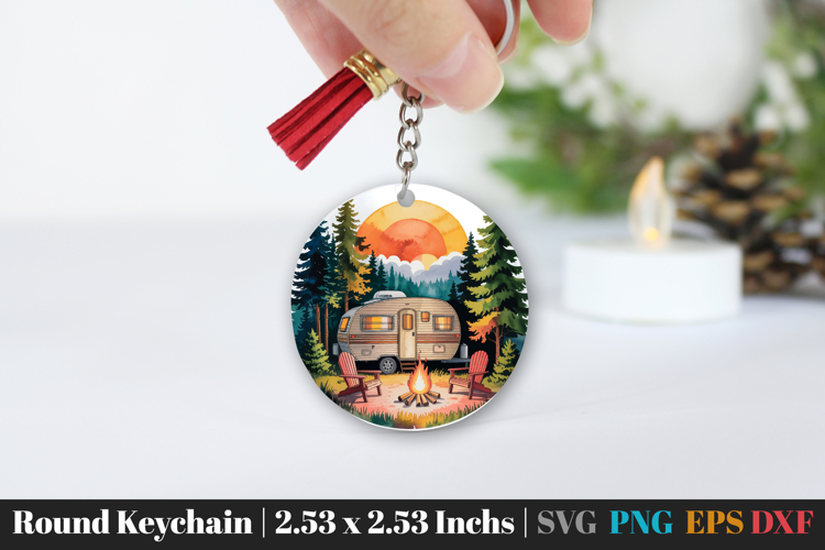 Camping Round Keychain SVG PNG