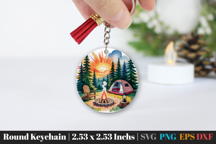 Camping Round Keychain SVG PNG