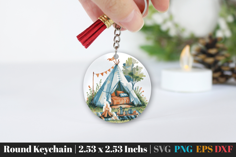 Camping Round Keychain SVG PNG