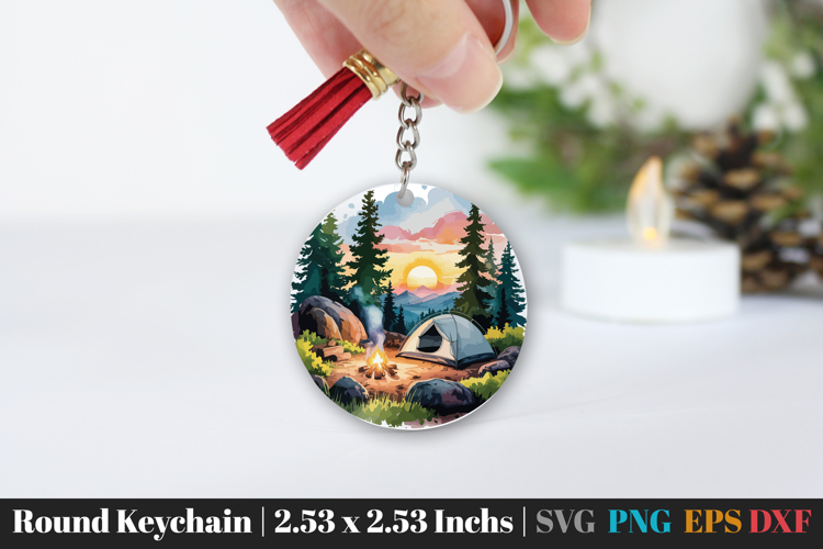 Camping Round Keychain SVG PNG
