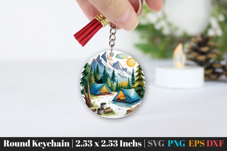 Camping Round Keychain SVG PNG