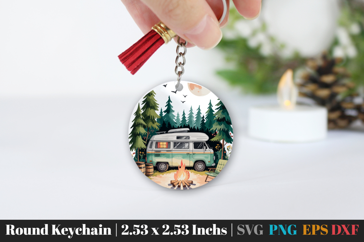 Camping Round Keychain SVG PNG