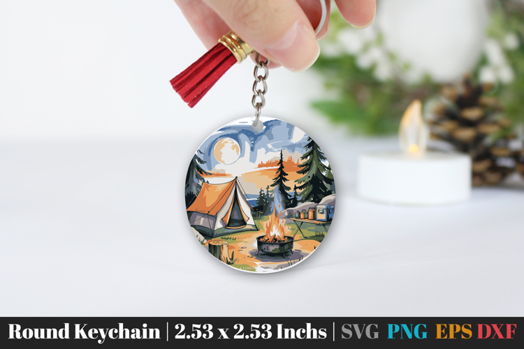 Camping Round Keychain SVG PNG
