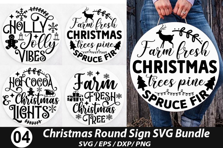 Christmas Round Signs SVG Deign - Hot Cocoa & Christmas Ligh