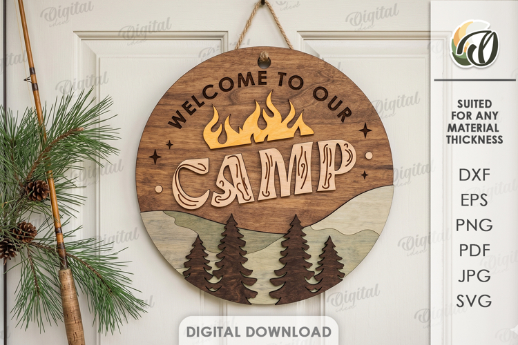 3D Camping Round Sign Laser Cut. Welcome To Our Camp SVG