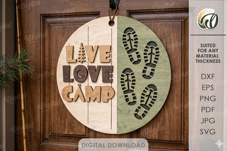 3D Camping Round Sign Laser Cut. Live Love Camp SVG